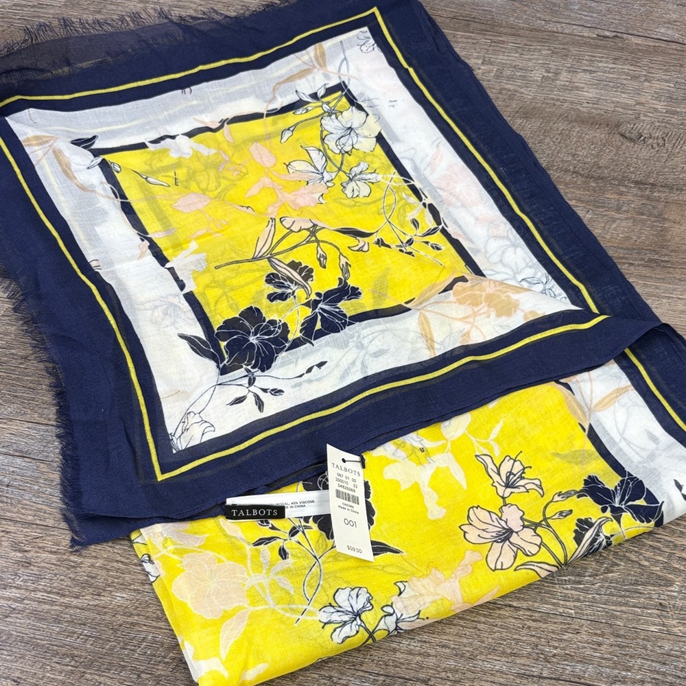 Talbots Floral Border Modal-Viscose Oblong Scarf – 70” x 26” — NWT